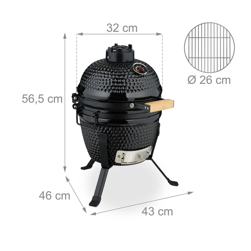 Gril barbecue Kamado polyvalent cuisson précise 56,5 x 43 x 46 cm en céramique noir 13_0016745