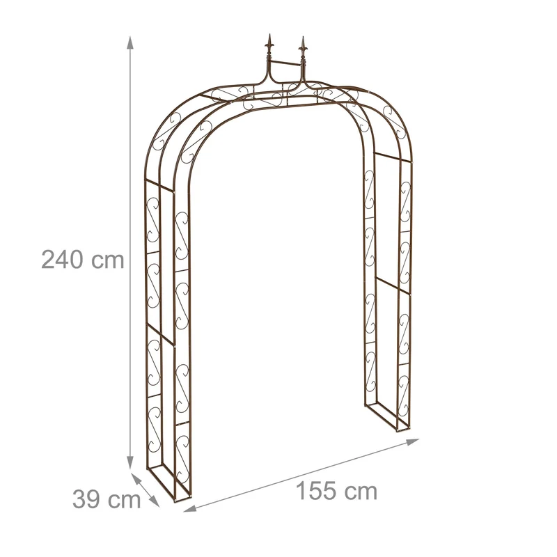 Arche de jardin design romantique support plantes 200 x 100 x 30 cm en acier marron 13_0016824