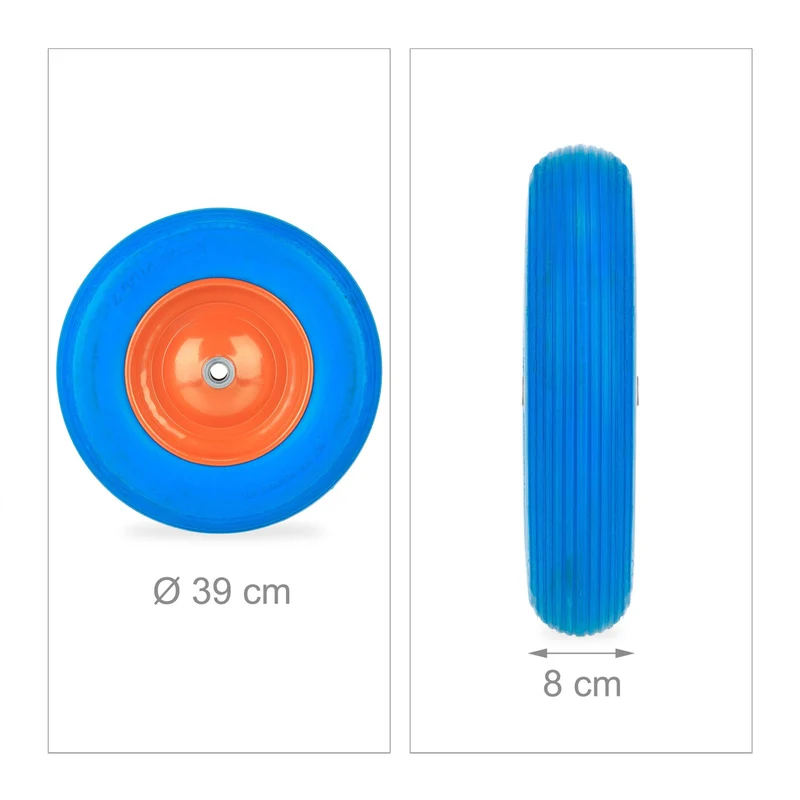 Roue de brouette caoutchouc plein durable 39 x 8 cm manœuvre facile en PU noir 13_0012292