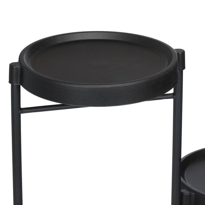 Étagère à plantes pliable moderne pour salon véranda 65 x 44 x 44 cm 3 tablettes rondes en acier noir 13_0016749
