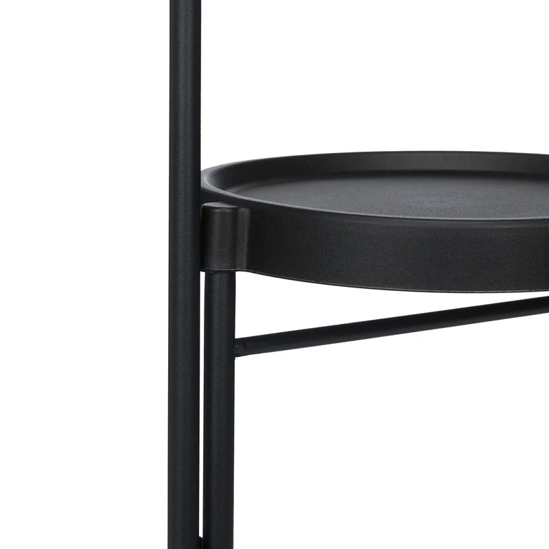 Étagère à plantes pliable moderne pour salon véranda 65 x 44 x 44 cm 3 tablettes rondes en acier noir 13_0016749