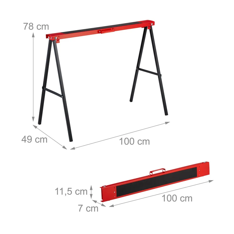 Lot de 2 tréteaux de travail pliables robustes pour jardinage rénovation 80 x 60 x 10 cm en acier noir 13_0016977