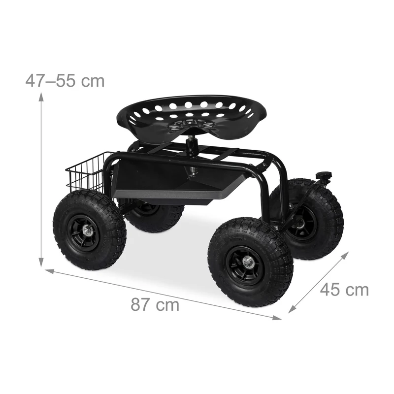 Siège roulant de jardin ergonomique ajustable 47 x 45 x 87 cm rangement outils pratique en acier vert 13_0016014