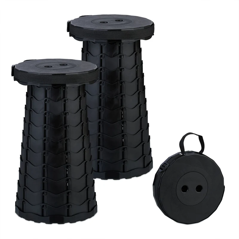 Lot de 2 tabourets télescopiques pliables pour camping réglables 44,5 x 25 cm en plastique noir 13_0016612