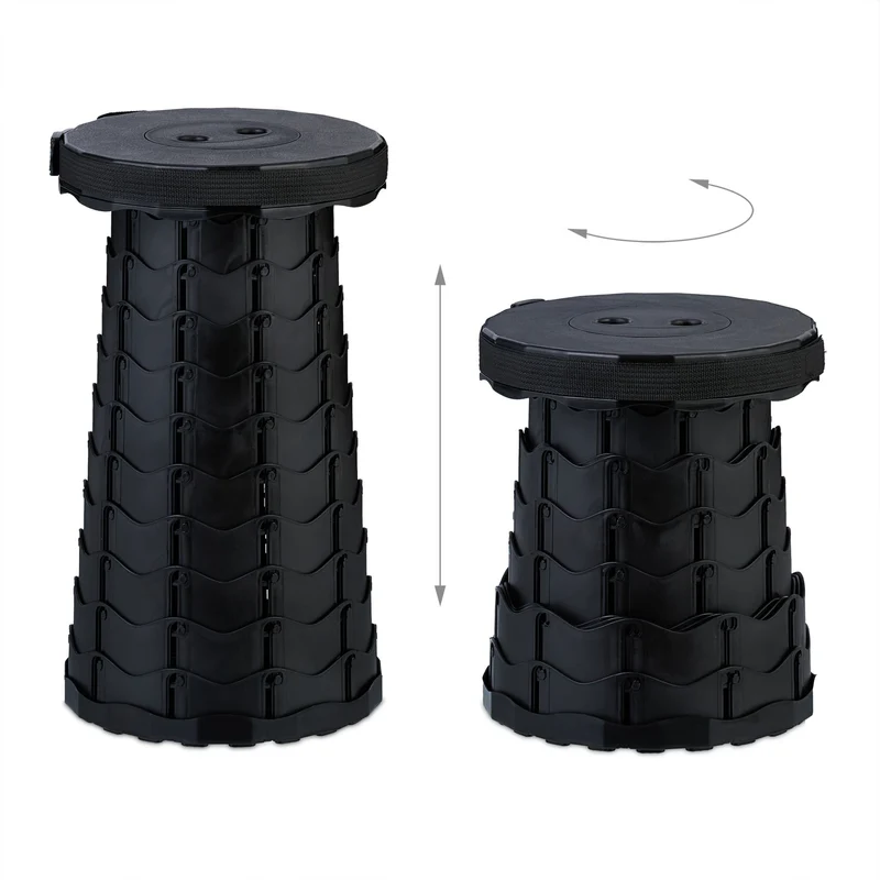 Lot de 2 tabourets télescopiques pliables pour camping réglables 44,5 x 25 cm en plastique noir 13_0016612