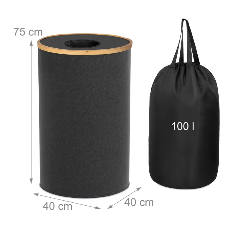 Collecteur de bouteilles rond 100 l pratique pour rangement cuisine cellier bureau en tissu oxford noir 13_0017789