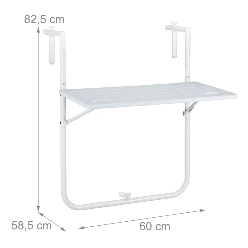 Table de balcon rabattable suspendue pratique 60 x 40 x 5 cm en plastique aspect bois blanc 13_0010539