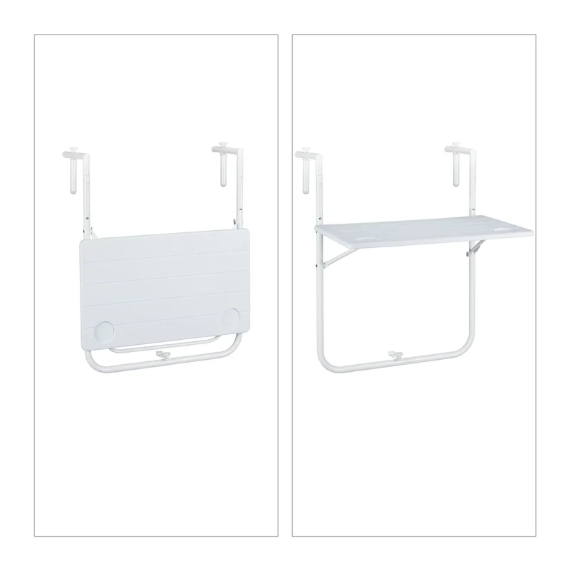 Table de balcon rabattable suspendue pratique 60 x 40 x 5 cm en plastique aspect bois blanc 13_0010539
