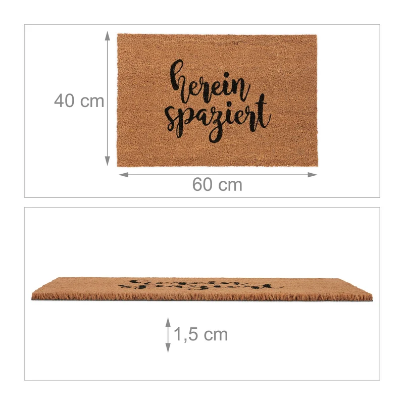 Paillasson décoratif extérieur intérieur antidérapant 60 x 40 cm ambiance cosy en fibre de coco marron 13_0015616