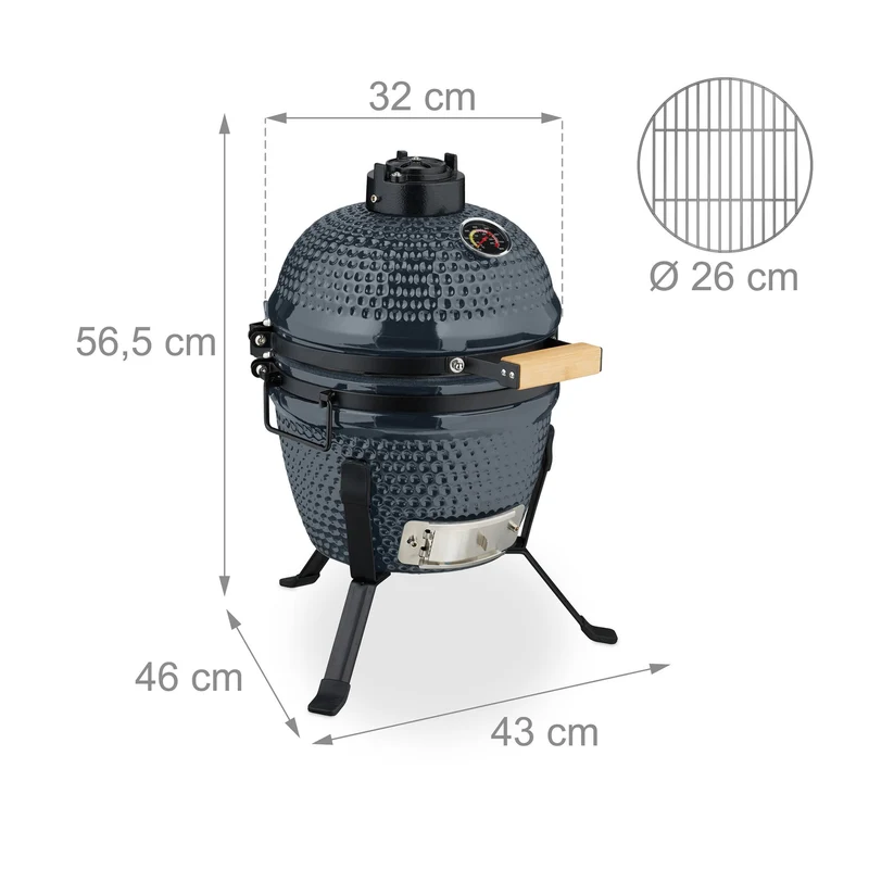 Gril barbecue Kamado polyvalent cuisson précise 56,5 x 43 x 46 cm en céramique noir 13_0016748