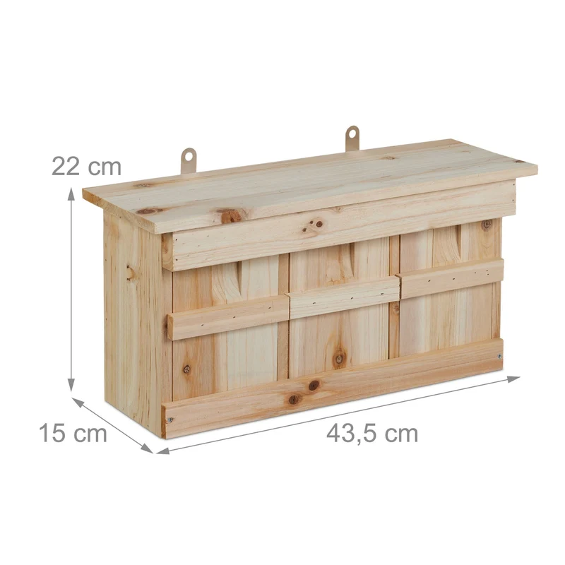 Nichoir d'extérieur 22 x 43,5 x 15 cm 3 chambres pratique en bois naturel 13_0015940