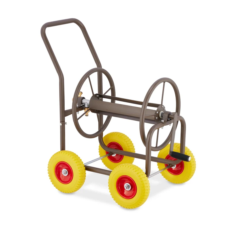 Dévidoir sur 4 roues en métal pour jardin avec manivelle pratique 100 x 40 x 50 cm en métal vert 13_0012251