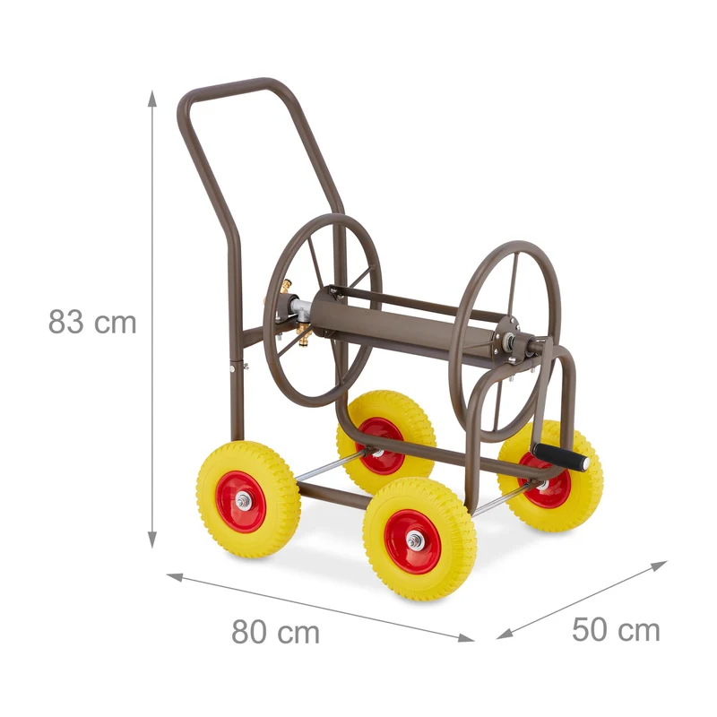 Dévidoir sur 4 roues en métal pour jardin avec manivelle pratique 100 x 40 x 50 cm en métal vert 13_0012251
