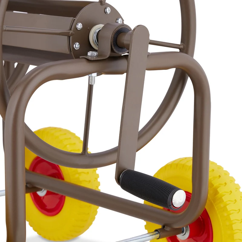 Dévidoir sur 4 roues en métal pour jardin avec manivelle pratique 100 x 40 x 50 cm en métal vert 13_0012251