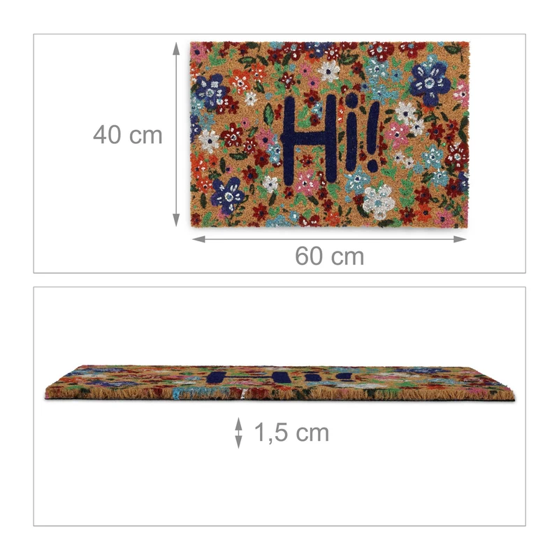 Tapis coco antidérapant entrée intérieur extérieur 75 x 45 cm design floral ambiance conviviale en coco naturel 13_0015582