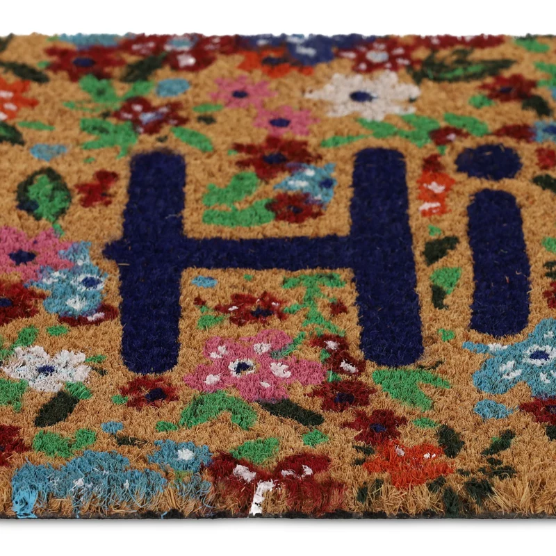 Tapis coco antidérapant entrée intérieur extérieur 75 x 45 cm design floral ambiance conviviale en coco naturel 13_0015582