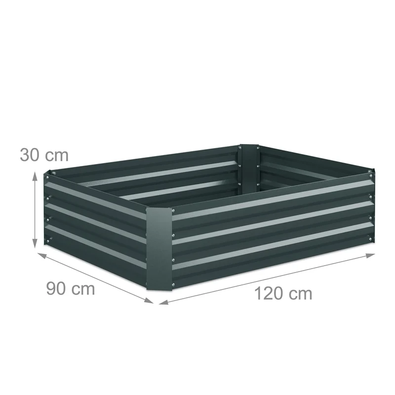 Carré potager en métal galvanisé pour jardin plantes 30 x 120 x 90 cm parois élevées durable en métal gris 13_0011847
