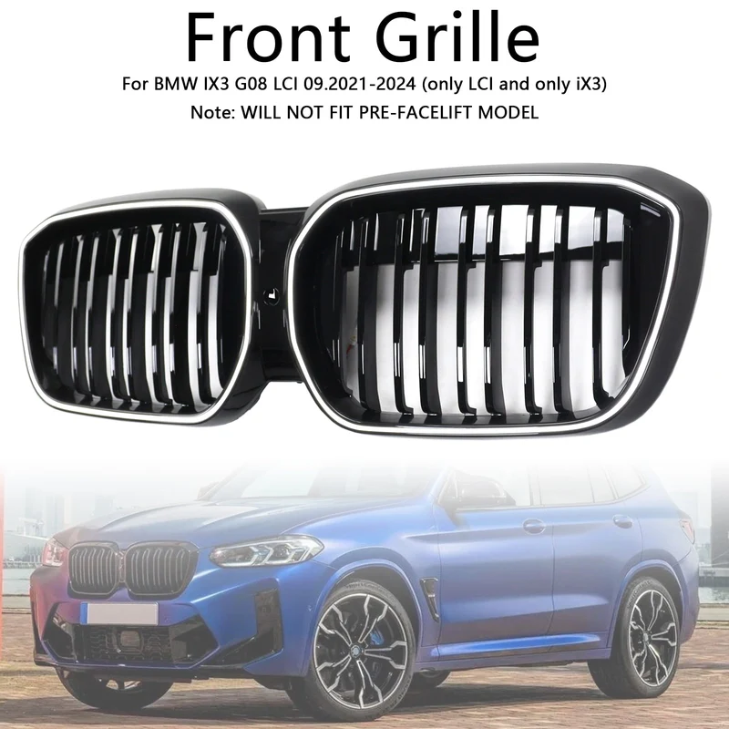 Grille BMW iX3 G08 LCI Double Lamelles Noir 2022-2024