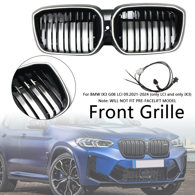 Grille BMW iX3 G08 LCI Double Lamelles Noir 2022-2024