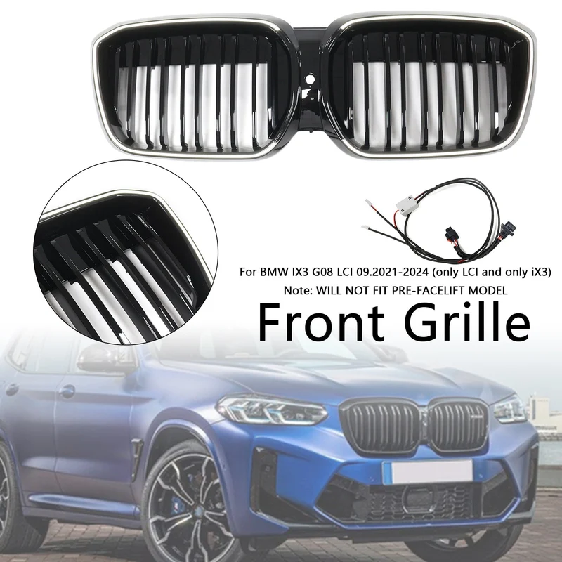Calandre BMW iX3 G08 LCI Double Lamelles Noir 2022-2024