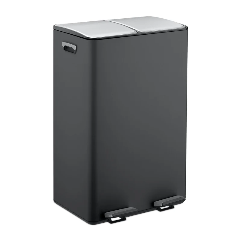 Poubelle de cuisine moderne tri sélectif 71,5 x 47 x 36 cm pratique finition mate en métal noir 13_0017159