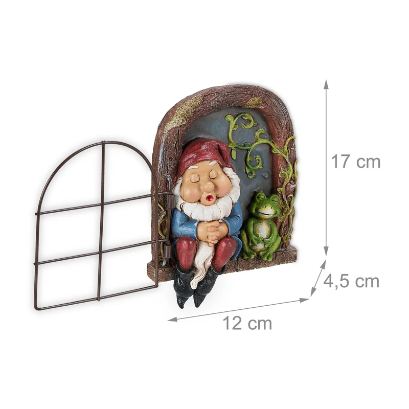 Lot de 2 décorations de jardin lutin aux détails soignés effet 3D 15 x 10 x 25 cm en pierre artificielle verte 13_0013130