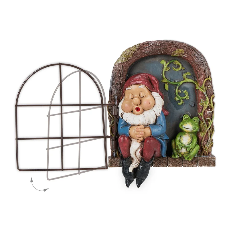 Lot de 2 décorations de jardin lutin aux détails soignés effet 3D 15 x 10 x 25 cm en pierre artificielle verte 13_0013130