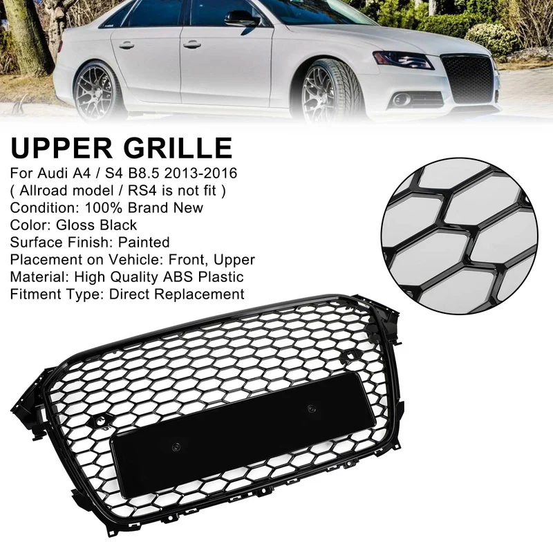 Grille Avant Style RS4 Noir Brillant pour Audi A4 S4 B8.5