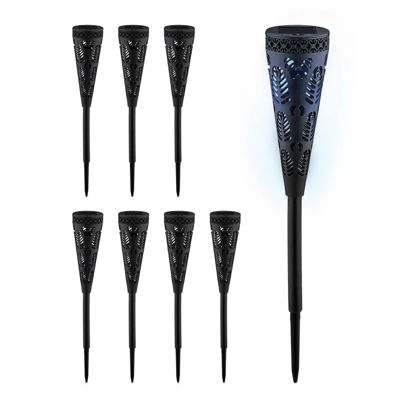 Lot de 2 lampes solaires en forme de flambeau décoratives jardin 41 x 7 cm en plastique noir 13_0013662