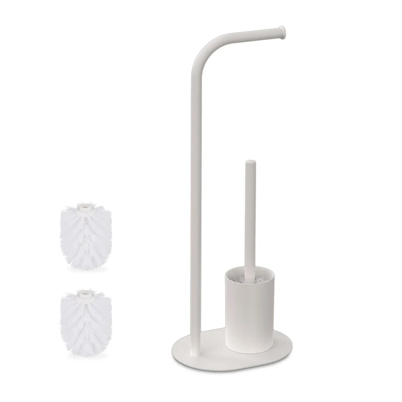 Serviteur wc décoratif pratique salle de bain 12 x 12 x 50 cm en métal blanc 13_0017123