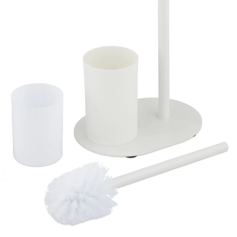 Serviteur wc décoratif pratique salle de bain 12 x 12 x 50 cm en métal blanc 13_0017123
