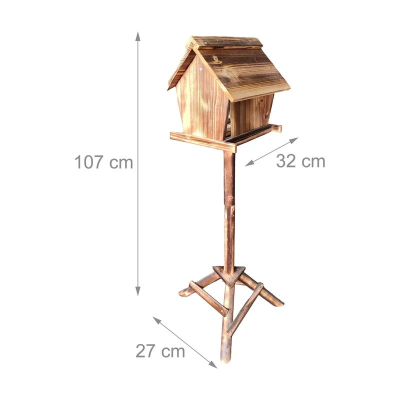 Mangeoire indépendante pour oiseaux sauvages jardin 107 x 32 x 27 cm en bois de sapin naturel 13_0017893