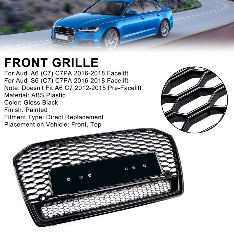 Calandre Avant Alvéolée Style RS6 Noir Audi A6 S6 C7 2016-2018