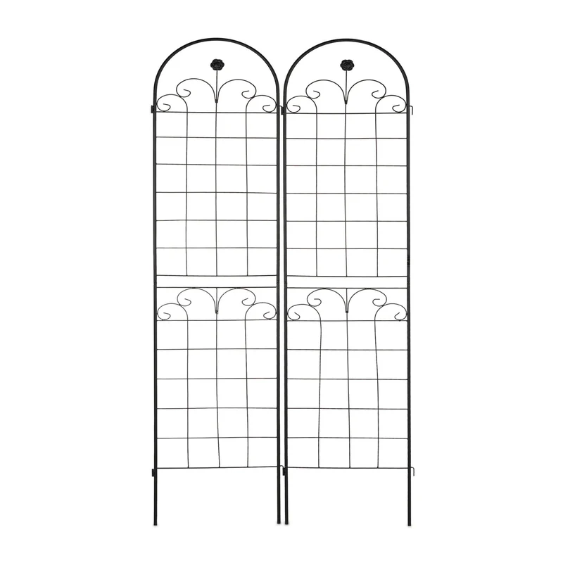Lot de 2 tuteurs pour plantes grimpantes noir décoratif 180 cm en métal noir 13_0012045