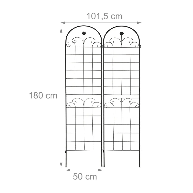Lot de 2 tuteurs pour plantes grimpantes noir décoratif 180 cm en métal noir 13_0012045