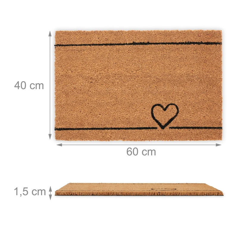 Paillasson anti-dérapant design élégant extérieur intérieur 75 x 45 x 1 cm en coco marron 13_0015597