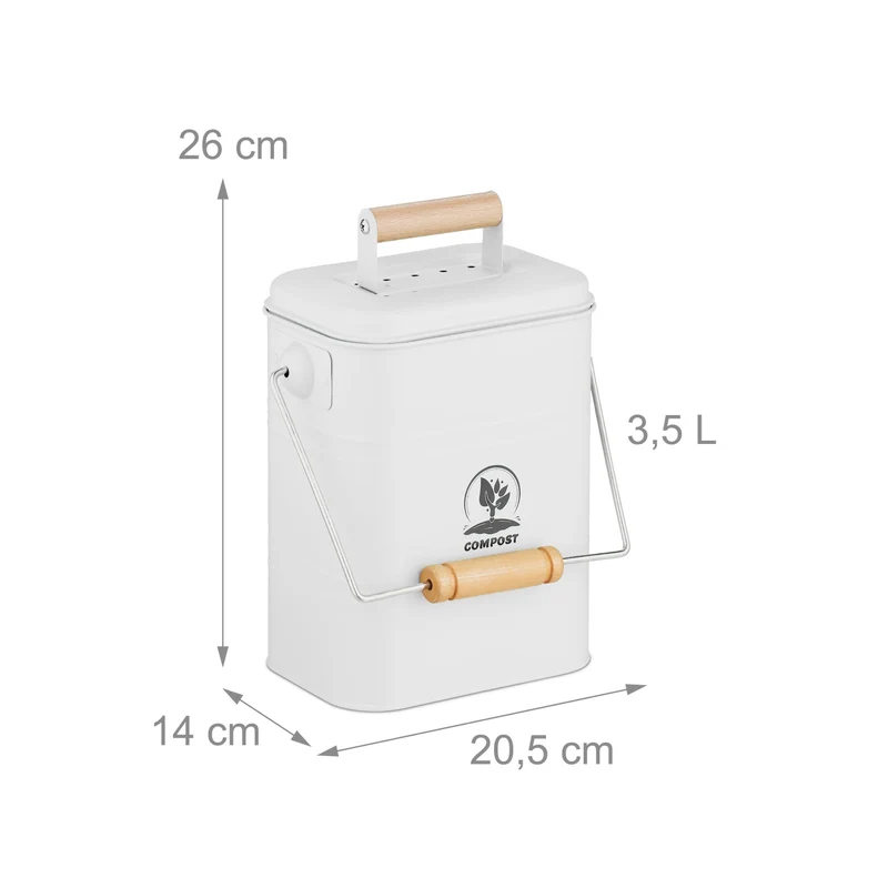Seau à compost 3,5 litres design rustique cuisine circulation air optimale finition mate en métal gris 13_0017238