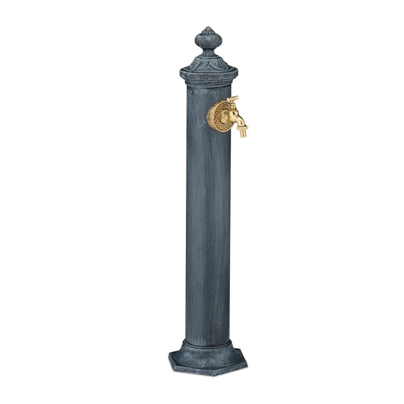Fontaine extérieure jardin design nostalgique pour décoration récupérateur eau 75 x 25 x 25 cm en fonte gris antique 13_0015682
