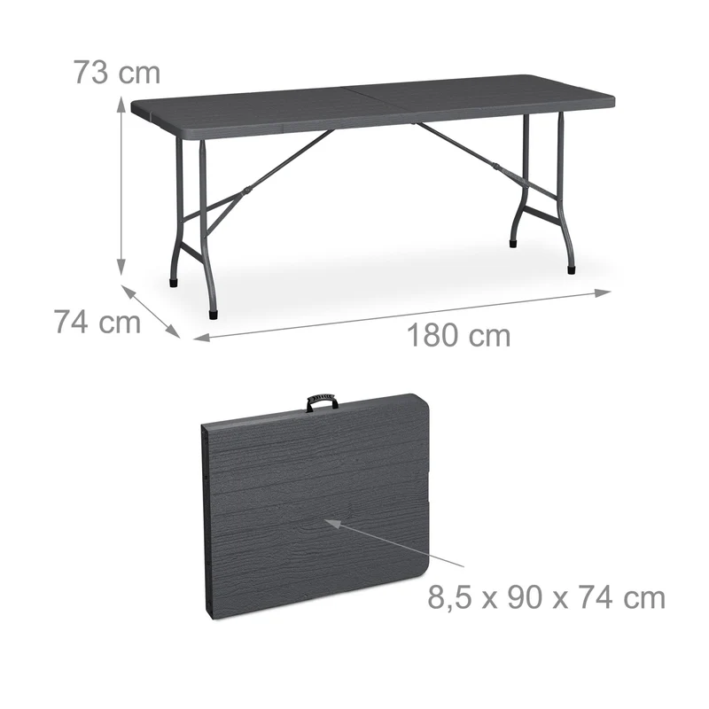 Ensemble table de jardin pliante avec 2 bancs 73 x 180 x 74 cm facile d'entretien style rustique en acier noir 13_0015757