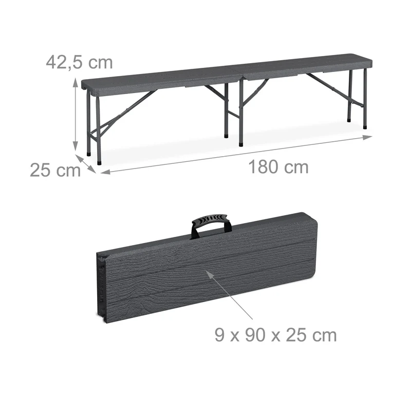 Ensemble table de jardin pliante avec 2 bancs 73 x 180 x 74 cm facile d'entretien style rustique en acier noir 13_0015757