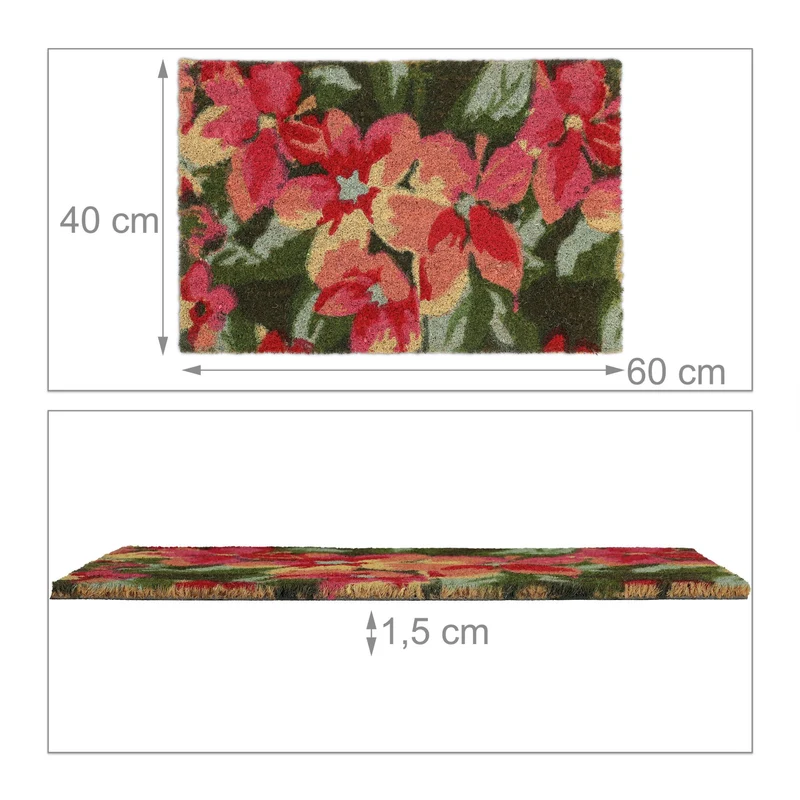 Paillasson décoratif motif floral couloir jardin 75 x 45 cm antidérapant en coco marron 13_0011358