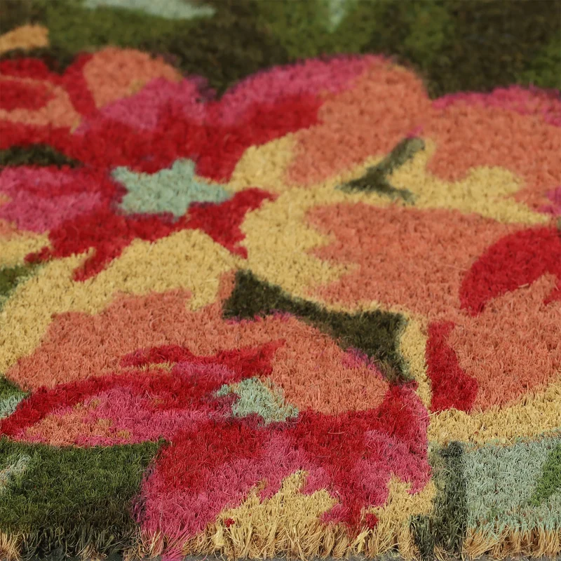 Paillasson décoratif motif floral couloir jardin 75 x 45 cm antidérapant en coco marron 13_0011358