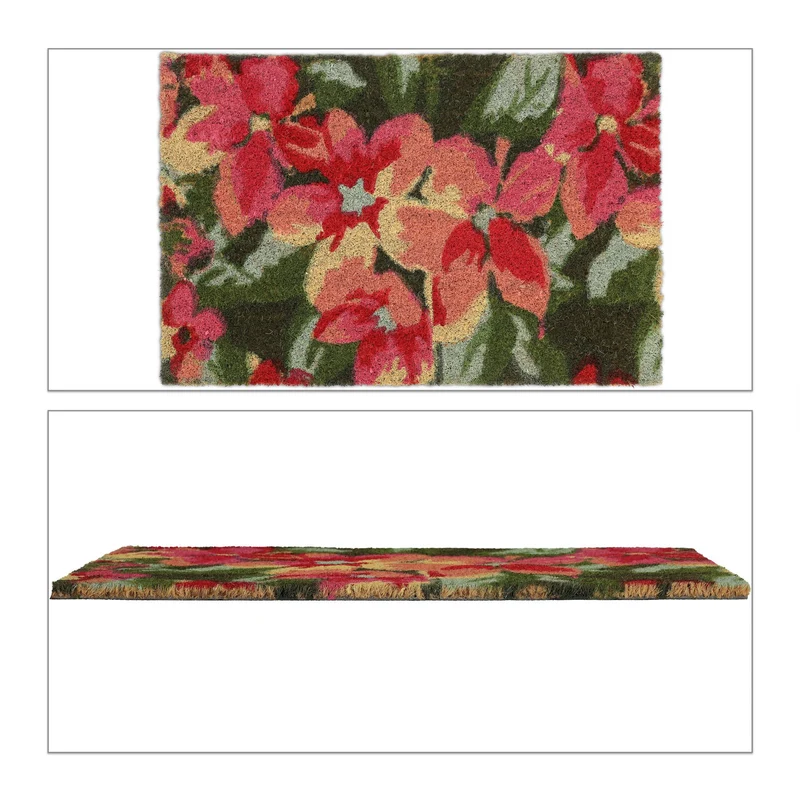 Paillasson décoratif motif floral couloir jardin 75 x 45 cm antidérapant en coco marron 13_0011358