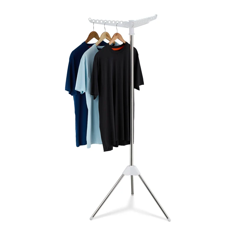 Séchoir à linge sur pied pour cintres 3 bras pivotants compact capacité 27 vêtements en acier inoxydable blanc 13_0016961