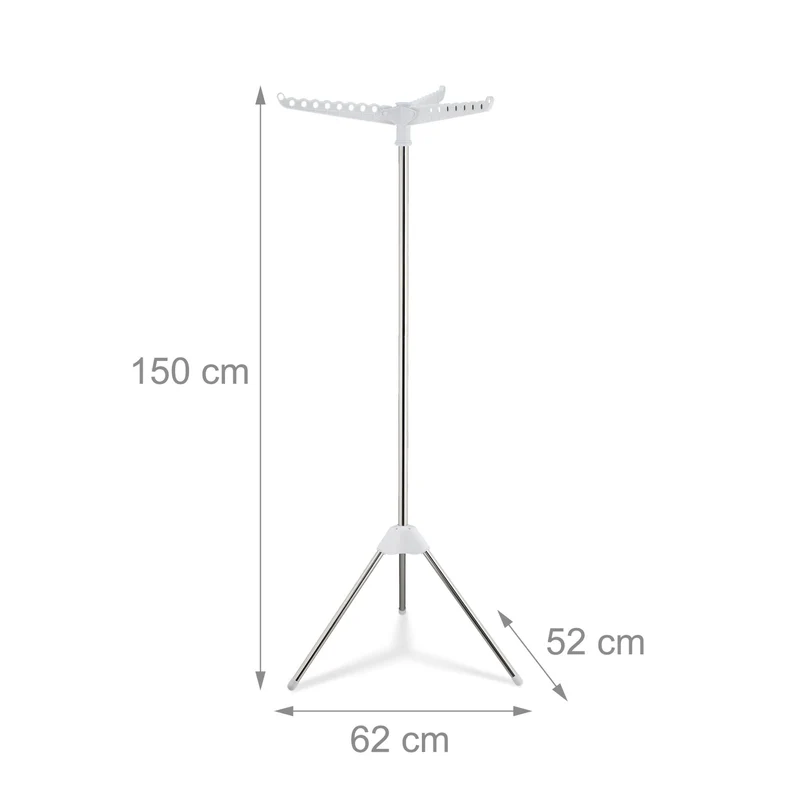 Séchoir à linge sur pied pour cintres 3 bras pivotants compact capacité 27 vêtements en acier inoxydable blanc 13_0016961