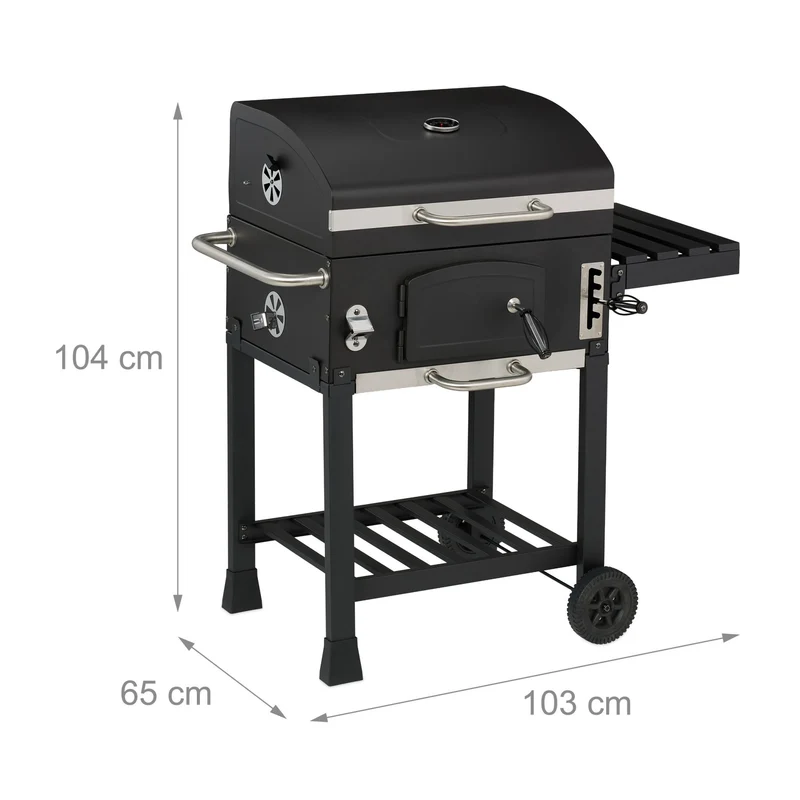 Chariot de barbecue à charbon extérieur réglable 145 x 60 x 110 cm avec couvercle pratique design noir 13_0017018