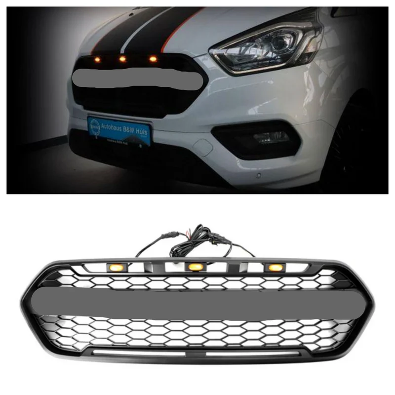Grille Pare-Chocs Avant Noir Mat Style Raptor Ford Transit Custom 2018-2023 3 LED