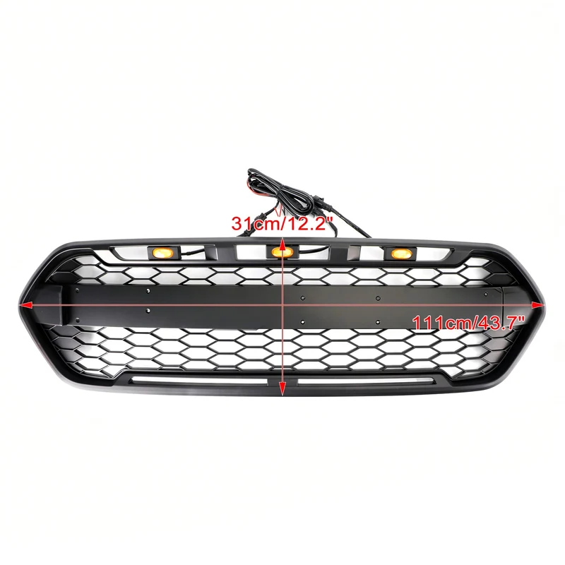 Grille Pare-Chocs Avant Noir Mat Style Raptor Ford Transit Custom 2018-2023 3 LED