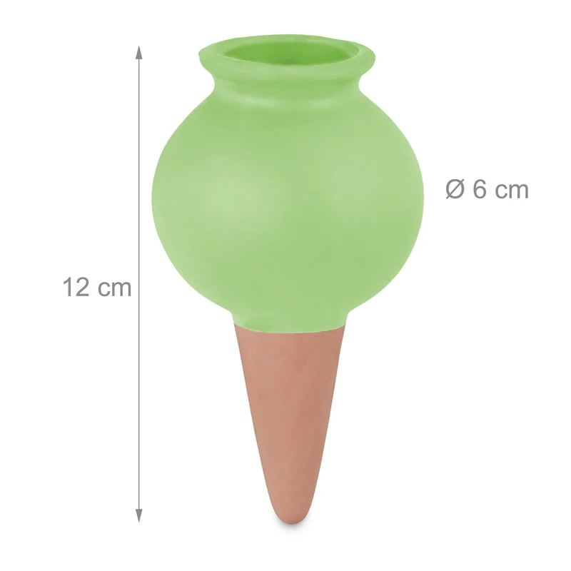 Lot de 4 cônes d'arrosage automatique en argile vert pour plantes d'intérieur finition mate 13_0013319