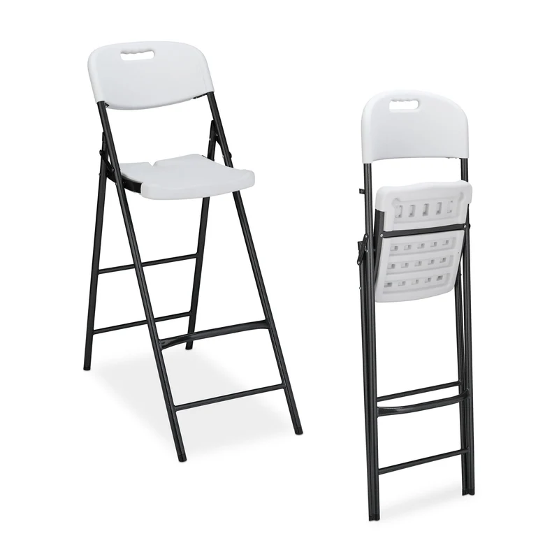 Lot de 2 tabourets de bar pliants extérieur 118 x 44,5 x 82 cm confort optimal finition moderne en plastique blanc 13_0015801